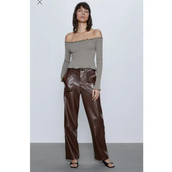 ZARA Off The Shoulder Smock Ruffled Top - Picture 8 of 8